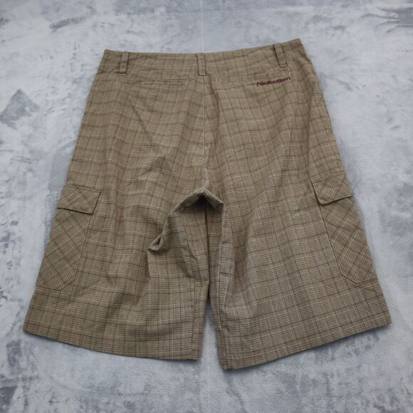 Red Button Shorts Mens 36W Brown Plaid High Waist Flat Front Cargo Bottoms - Picture 8 of 16